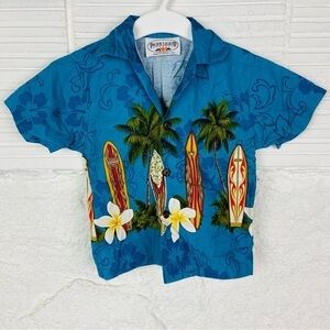 PACIFIC LEGEND made in Hawaii blue surfboard tropical Hawaiian shirt size 2T